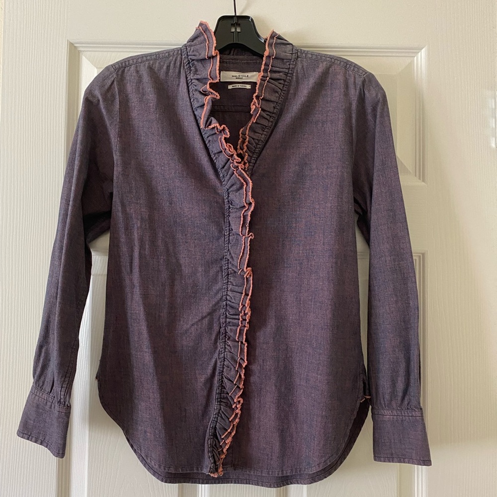 EUC Isabel Etoile Marant Purple Ruffle Blouse Size 36 XS